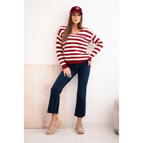 Moteriškas dryžuotas bordo megztinis Dina Moteriški megztiniai