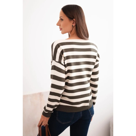 Moteriškas dryžuotas chaki megztinis Dina Moteriški megztiniai