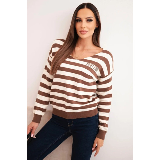 Moteriškas dryžuotas rudas megztinis Dina Moteriški megztiniai