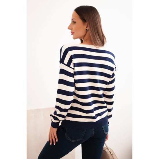 Moteriškas dryžuotas tamsiai mėlynas megztinis Dina Moteriški megztiniai