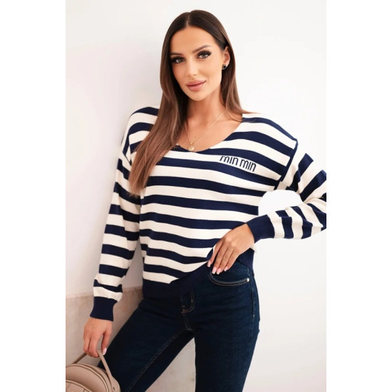 Moteriškas dryžuotas tamsiai mėlynas megztinis Dina Moteriški megztiniai