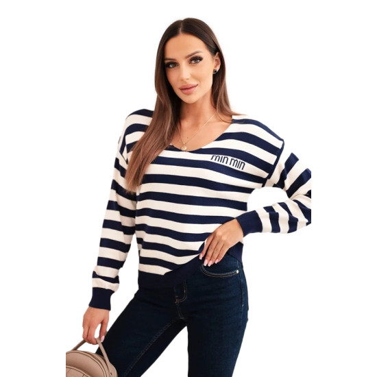 Moteriškas dryžuotas tamsiai mėlynas megztinis Dina Moteriški megztiniai