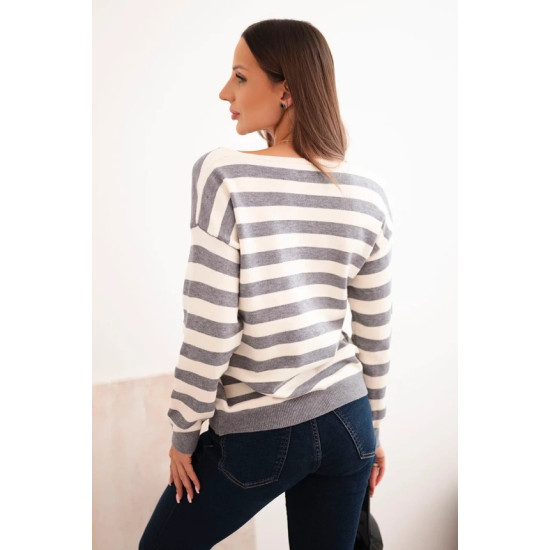 Moteriškas dryžuotas pilkas megztinis Dina Moteriški megztiniai