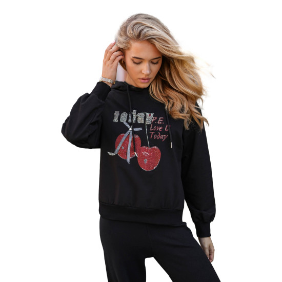 Moteriškas juodas džemperis Today Džemperiai su gobtuvu