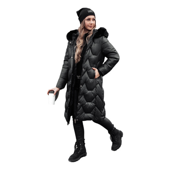 Moteriška ilga juoda su juodu kailiuku striukė Inter Moteriškos striukės