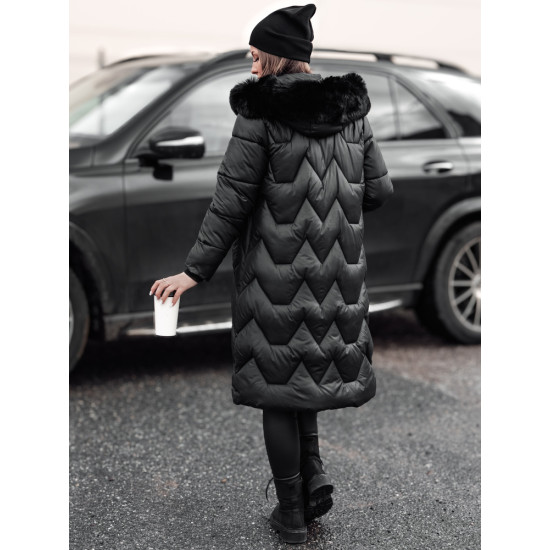 Moteriška ilga juoda su juodu kailiuku striukė Inter Moteriškos striukės