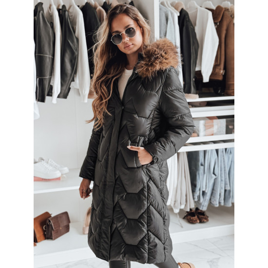 Moteriška ilga juoda su rudu kailiuku striukė Inter Moteriškos striukės