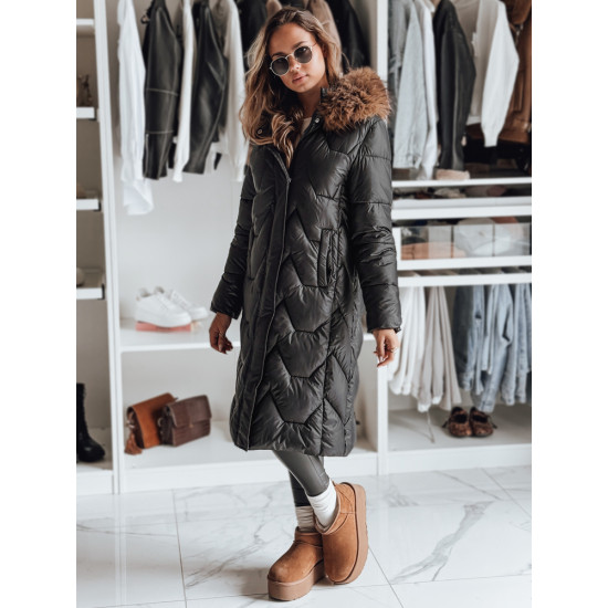 Moteriška ilga juoda su rudu kailiuku striukė Inter Moteriškos striukės