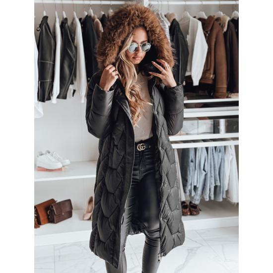 Moteriška ilga juoda su rudu kailiuku striukė Inter Moteriškos striukės