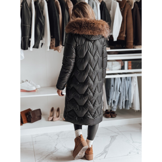 Moteriška ilga juoda su rudu kailiuku striukė Inter Moteriškos striukės