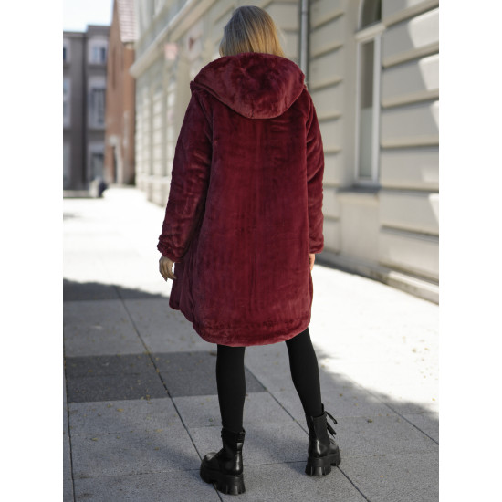 Moteriška žieminė dvipusė bordo striukė su gobtuvu Ela JS/5M3352/1 - Moterims Moteriška žieminė dvipusė bordo striukė su gobtuvu Ela Moteriškos striukės