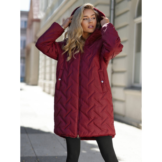 Moteriška žieminė dvipusė bordo striukė su gobtuvu Ela JS/5M3352/1 - Moterims Moteriška žieminė dvipusė bordo striukė su gobtuvu Ela Moteriškos striukės
