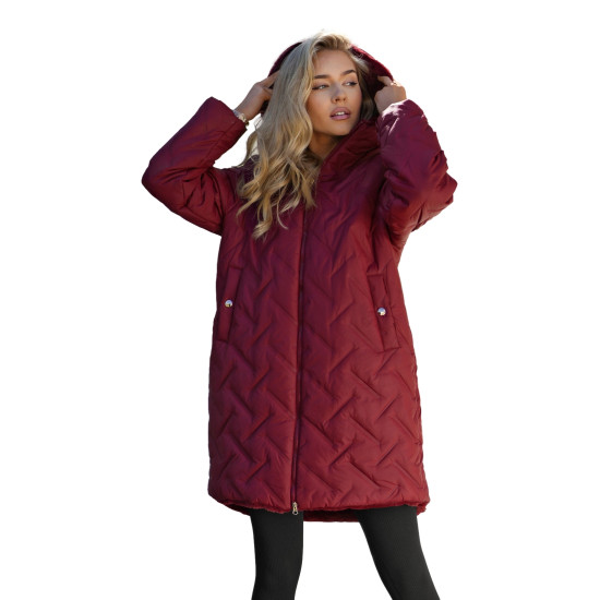 Moteriška žieminė dvipusė bordo striukė su gobtuvu Ela JS/5M3352/1 - Moterims Moteriška žieminė dvipusė bordo striukė su gobtuvu Ela Moteriškos striukės