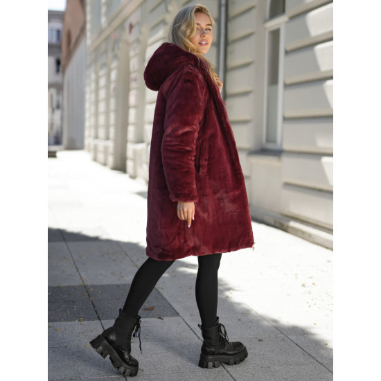 Moteriška žieminė dvipusė bordo striukė su gobtuvu Ela JS/5M3352/1 - Moterims Moteriška žieminė dvipusė bordo striukė su gobtuvu Ela Moteriškos striukės