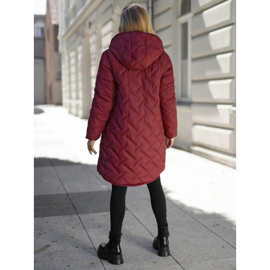 Moteriška žieminė dvipusė bordo striukė su gobtuvu Ela JS/5M3352/1 - Moterims Moteriška žieminė dvipusė bordo striukė su gobtuvu Ela Moteriškos striukės