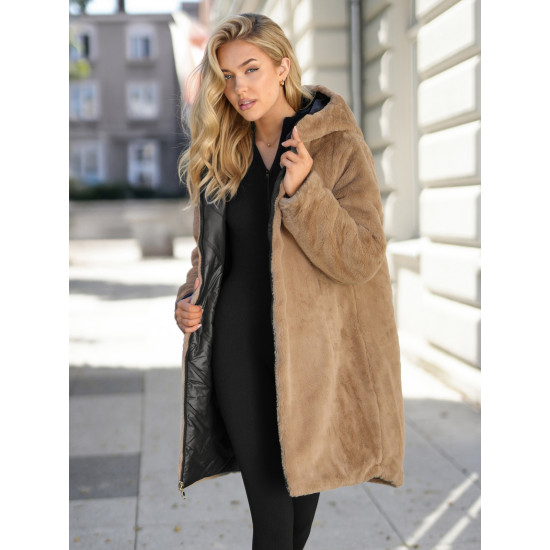 Moteriška žieminė dvipusė juoda striukė su gobtuvu Ela JS/5M3352/392 - Moterims Moteriška žieminė dvipusė juoda striukė su gobtuvu Ela Moteriškos striukės