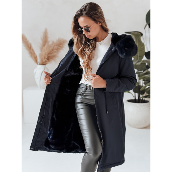 Tamsiai mėlyna ilga moteriška striukė Juste Moteriškos striukės