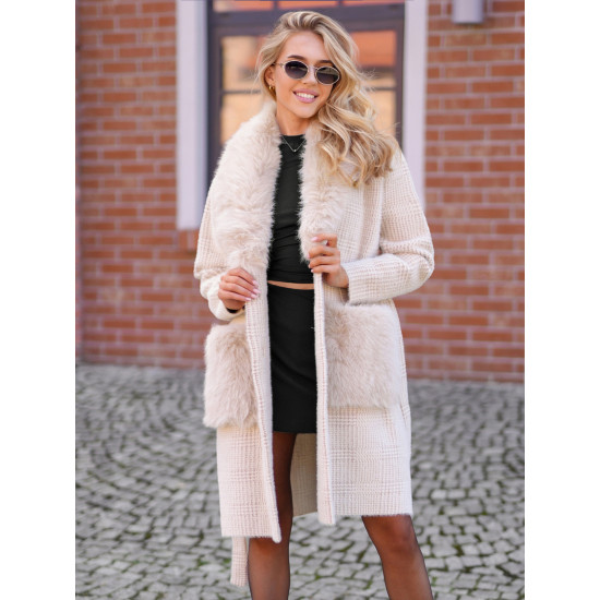 Moteriškas rusvos spalvos paltas su kailiuku Korin Moteriškos striukės