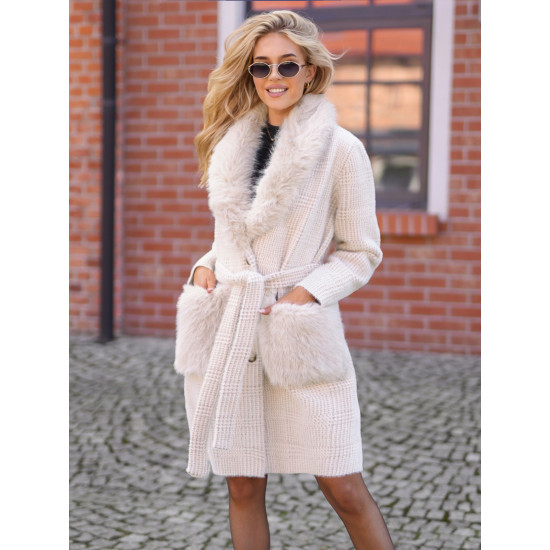 Moteriškas rusvos spalvos paltas su kailiuku Korin Moteriškos striukės