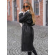 Women's black long leather coat with faux fur Emil Women's jackets