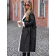 Women's black long leather coat with faux fur Emil Women's jackets