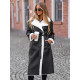 Women's black long leather coat with faux fur Emil Women's jackets