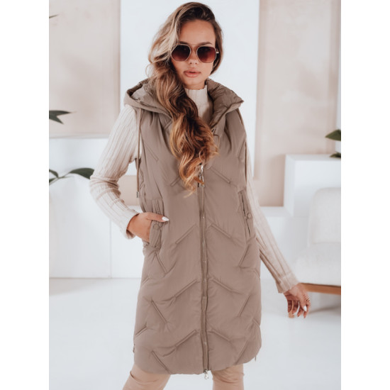 Sieviešu tumši brūna gara veste Lino TY5099 - Sievietēm Sieviešu tumši brūna gara veste Lino Sieviešu vestes