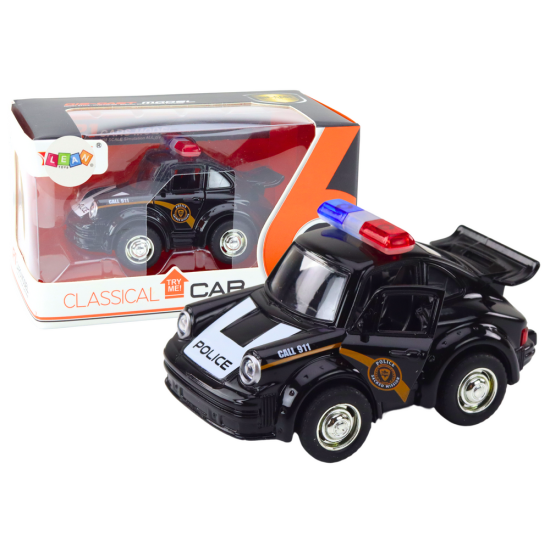 Klasikinis juodas policijos automobilis Tarnybiniai automobiliai