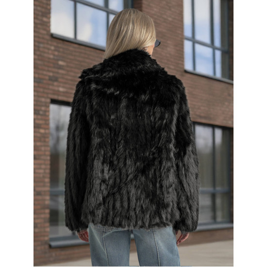 Moteriška juoda kailinė striukė Moda Moteriškos striukės