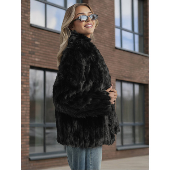 Moteriška juoda kailinė striukė Moda Moteriškos striukės