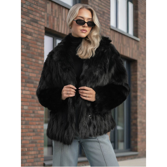 Moteriška juoda kailinė striukė Moda Moteriškos striukės