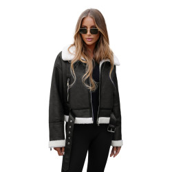 Moteriška juoda odinė striukė Alani