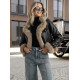 Moteriška juoda odinė striukė su kailiu Bali Moteriškos striukės
