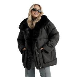 Moteriška juoda striukė su kailiu Sora