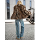 Moteriška ruda kailinė striukė su gyvūniniu raštu Leopard Moteriškos striukės