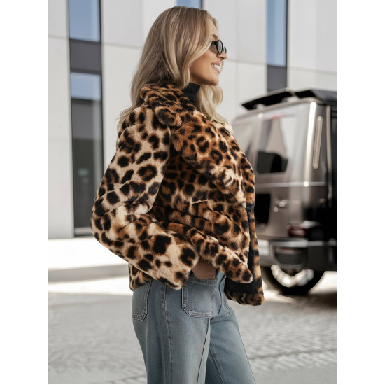 Moteriška ruda kailinė striukė su gyvūniniu raštu Leopard Moteriškos striukės