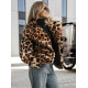 Moteriška ruda kailinė striukė su gyvūniniu raštu Leopard Moteriškos striukės