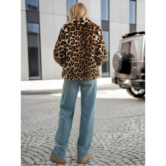 Moteriška ruda kailinė striukė su gyvūniniu raštu Leopard Moteriškos striukės