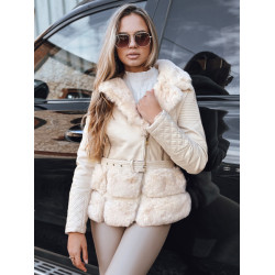 Moteriška rusva odinė baikerio striukė su kailiu Lora