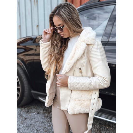 Moteriška rusva odinė baikerio striukė su kailiu Lora Moteriškos striukės