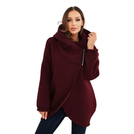 Moteriškas bordo džemperis pašiltintas su gobtuvu Jonit Džemperiai su gobtuvu