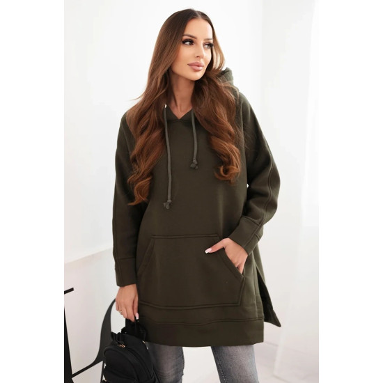 Moteriškas chaki džemperis su gobtuvu Wine Džemperiai su gobtuvu