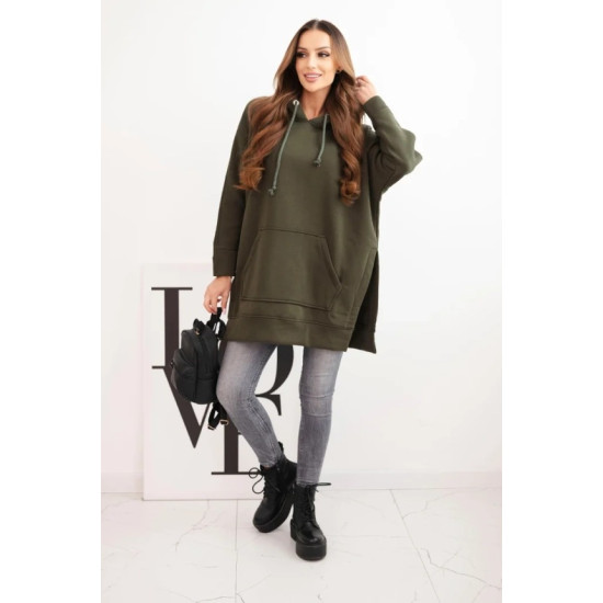 Moteriškas chaki džemperis su gobtuvu Wine Džemperiai su gobtuvu