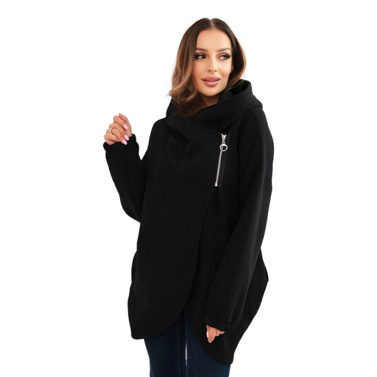 Moteriškas juodas džemperis pašiltintas su gobtuvu Jonit Džemperiai su gobtuvu