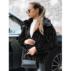 Moteriškas juodas kailinis švarkas su gobtuvu Marly