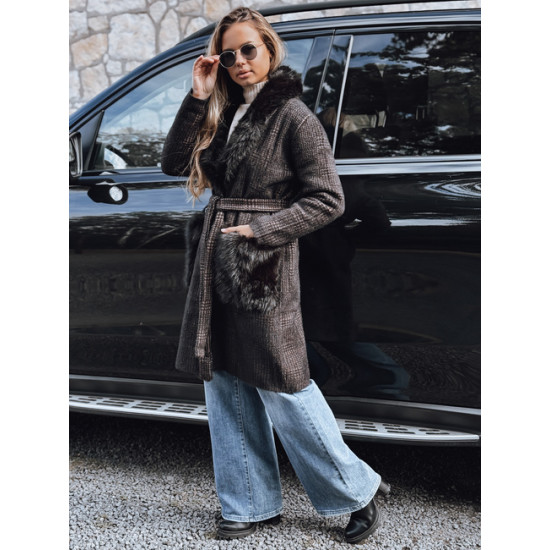 Moteriškas juodas paltas su kailiu Fiona Moteriškos striukės