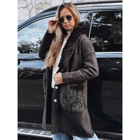 Moteriškas juodas paltas su kailiu Fiona Moteriškos striukės