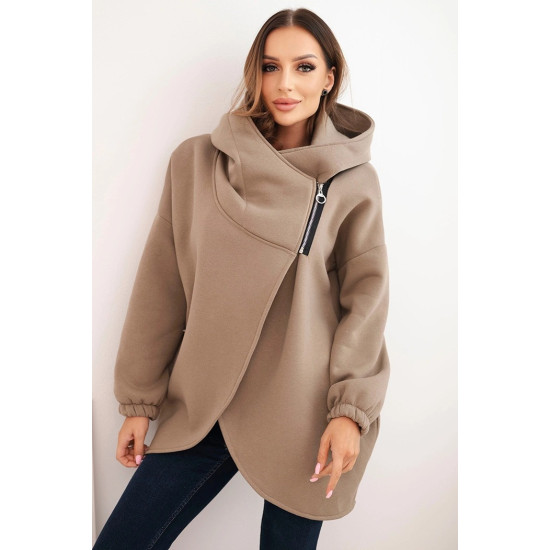 Moteriškas šviesiai rudas džemperis pašiltintas su gobtuvu Jonit Džemperiai su gobtuvu