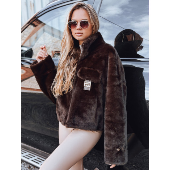 Moteriškas tamsiai rudas  trumpas kailinis paltas Ariel Moteriškos striukės