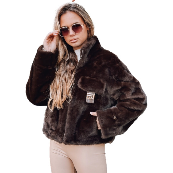 Moteriškas tamsiai rudas  trumpas kailinis paltas Ariel Moteriškos striukės